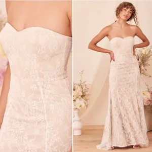LULU's Sexy Romantic Flowy Eyelash Lace Bridal Shower Elopement Wedding Gown thumbnail 3