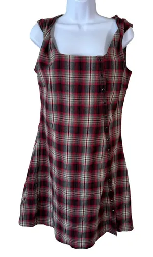 Kuhl Plaid Mini Dress Womens Med‎ Red Grunge Button Front Sleeveless schoolgir thumbnail 1