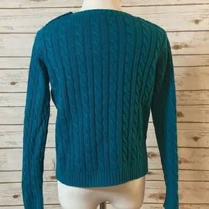 Lands’ End blue classic cable-knit pullover sweater Size Medium Petite thumbnail 5