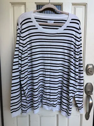 Market & Spruce Striped Sweater Elbow Patches Black White Long Sleeve Size 3X thumbnail 1