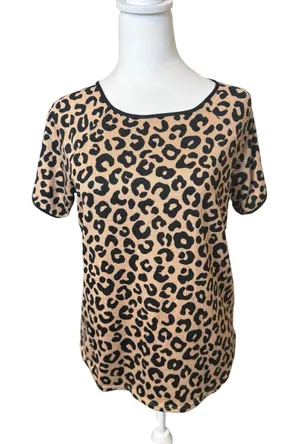 Kate‎ Spade Top Women XS Extra Small Short Sleeve Animal Print Pajama Knit Shirt thumbnail 1