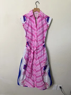 Celina‎ Moon Pink Floral Belted Poplin Sleeveless Midi Dress Womens Size XS thumbnail 2