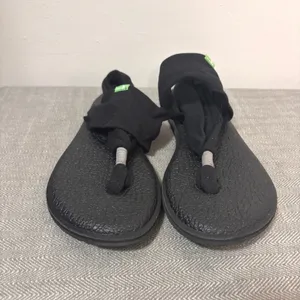 Sanuk Yoga Mat‎ Sling 2 Sandals Women 8 Black Fabric Wrap Comfort Flip Flop Boho thumbnail 3