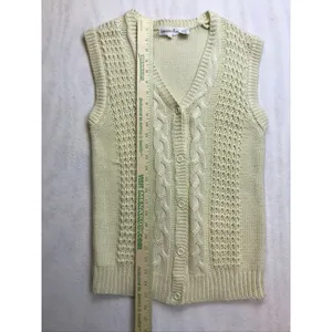 Vintage Grand Tier Womens‎ Cream Cable Knit V Neck Button Vest Sweater Size L thumbnail 10