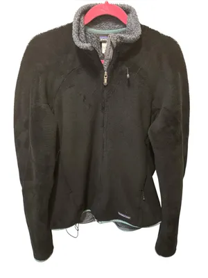 Patagonia Regulator R2 Fleece Full Zip Jacket Sz L Black/Gray Teal Trim Cozy thumbnail 1