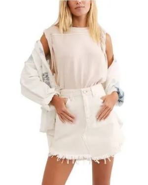 We The Free Bailey Denim Jeans Cut Off Skirt Sz 28 Ivory Western Coastal Cowgirl thumbnail 1