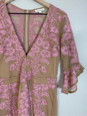 For Love & Lemons Temecula Mesh Embroidered Mini Dress in Nude Rose Pink Large thumbnail 7