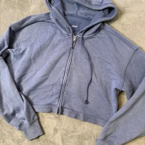 Aerie Crop Distressed Hoodie Full Zip Size S Blue Grunge Boxy Oversized thumbnail 5