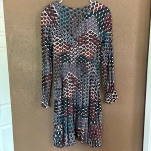 Maeve Anthropologie Multi Color Fan Print V-Neck Long Sleeve Dress Womens Small thumbnail 5