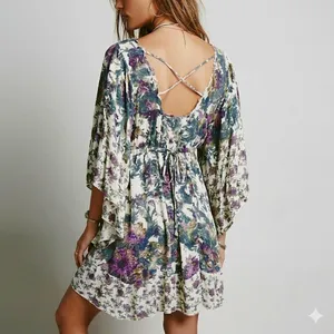 Free People Heart of‎ Gold Dress M Moody Floral Bell Sleeve Boho Whimsigoth Mini thumbnail 3