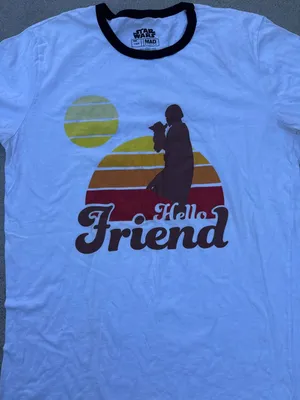Star Wars Hello Friend The Mandalorian and Child Retro Classic T-shirt Size L thumbnail 2