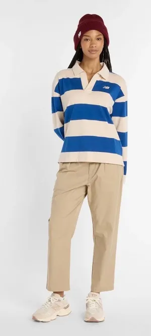 New Balance Blue and Cream Striped Rugby Shirt thumbnail 1