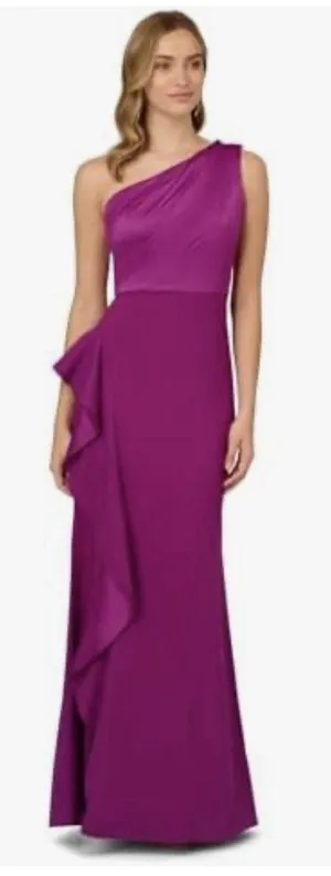 Adrianna Papell Women's One-Shoulder Draped Satin Gown Dress Size 14 thumbnail 1
