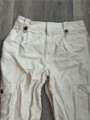 Gap Cotton Cargo Pants Womens 16 Regular Cream Linen Tapered Utility Safari thumbnail 6