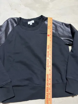 Evereve Black Sweatshirt with Faux Leather Shoulder Panels medium thumbnail 4