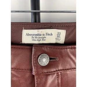 Abercrombie & Fitch 90s Straight Ultra High Rise Vegan Leather Pants Brown 33 thumbnail 4