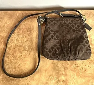 Coach Signature Sateen File Crossbody Bag Brown Black Style 43107 thumbnail 1