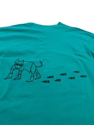 Hanes Teal Graphic Dog Print Vintage 1989 Tee Shirt M. Stewart Large Women's thumbnail 8