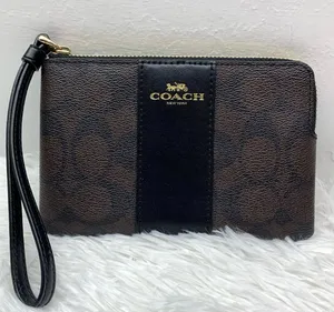 COACH Brown Coated Canvas Signature Wristlet thumbnail 1