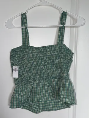 Old Navy Green Plaid Smocked Peplum Tank thumbnail 2