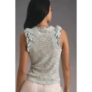 By Anthropologie -641 Crochet Ruffle Tank Top Sleeveless Knit‎ Blue Size Small thumbnail 4