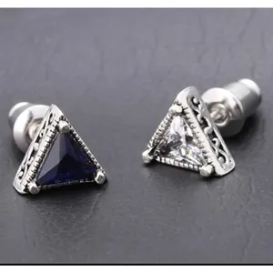 NEW Unisex Simulated Diamond‎ 925 Sterling Silver Triangle Stud Earrings thumbnail 6