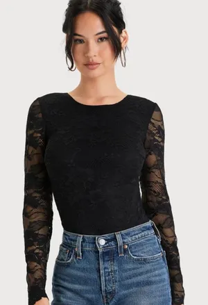 LULU's Sexy Romantic Chic Lace Sheer Date Night Long Sleeve Bodysuit thumbnail 1