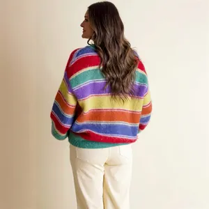 POL Multicolor Striped V-Neck Sweater Women’s Size Large thumbnail 3