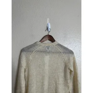 L.L.Bean Mohair Cardigan Sweater Fuzzy Sheer Halo Knit Ivory Womans XS thumbnail 8