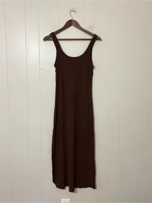 Vitamin A West Ribbed Brown Midi Tank Dress Size M Side Slit thumbnail 6