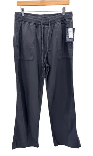 GAP‎ Khaki Ribbed Wide Leg Pull On Pants Cropped Lounge Minimalist Soft Black M thumbnail 1