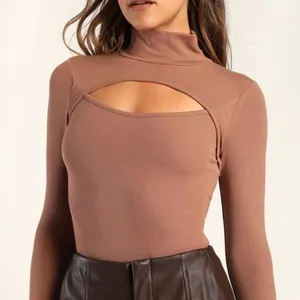 Coach NWT Lulus Flirty Little Secret Toffee Ribbed Mock Neck Cutout Top Size S thumbnail 3