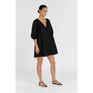 Dissh Nadia Womens Black Plunge V-neck Collar Puff Sleeve Mini Shift Dress Sz 2 thumbnail 2