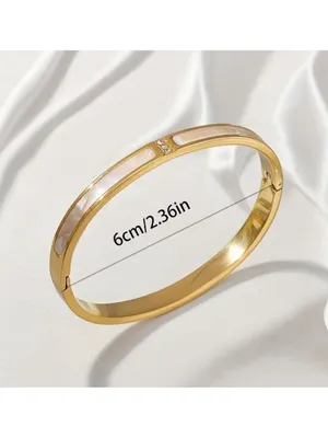 Gold Plated bangle Bracelet Mother Of Pearl Crystals stainless steel jewelry thumbnail 11