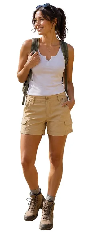 Eddie Bauer Women’s Cargo Hiking Shorts Khaki Tan Size 12 thumbnail 1