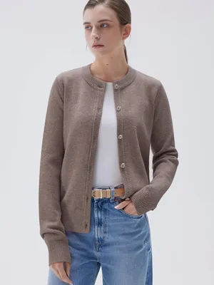 SUUKSESS Women S Camel Cashmere Blend Cardigan Sweater Gold Buttons Quiet Luxury thumbnail 2