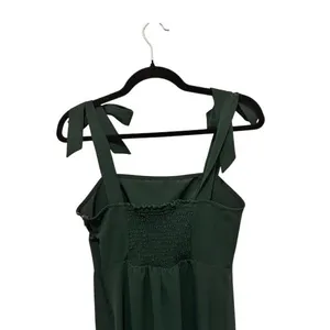 Deep Green Tie Shoulder Smocked Back Midi Dress Wedding Guest Garden Party Small thumbnail 12