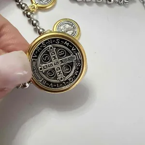 Anthropologie Gold Silver Plated Dangling Coins Necklace Beaded Chain stainless steel jewelry thumbnail 11