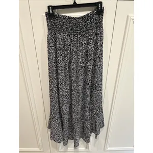 Rachel Zoe Black White Floral Maxi Skirt Large Button Front Cottagecore Prairie thumbnail 4