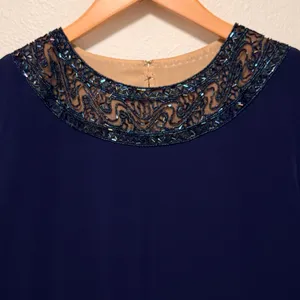 Bob Mackie Cocktail Dress Sz 6 Navy Blue Beaded Sequin‎ Sheath Vintage Glam thumbnail 3