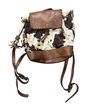 Jen & Co Backpack OS Cow Print Brown Faux Leather Tassel Western Boho Bag thumbnail 1