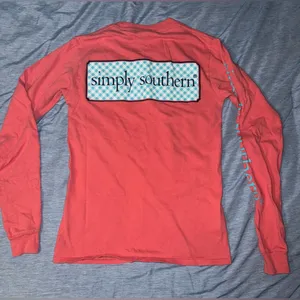 Simply Southern Coral & Teal Long Sleeve Pocket T XS thumbnail 4