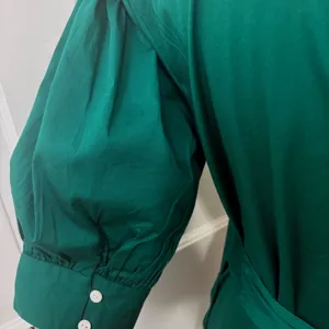 S'edge‎ Poplin Wrap Dress L Emerald Green Puff Sleeve Career Chic Classic thumbnail 4