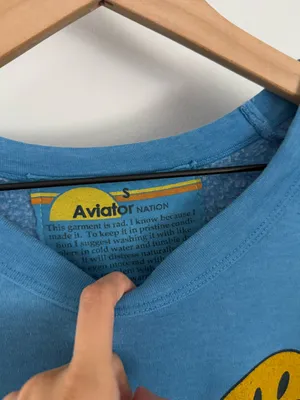 Aviator Nation Small Smiley Crew Neck Relaxed Sweatshirt Blue thumbnail 4