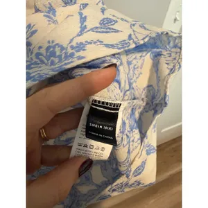 SHEIN MOD Blue White Floral Jacquard Puff Sleeve Mini Dress Large Cottagecore thumbnail 2