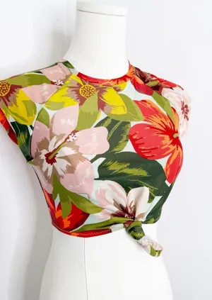 Aerie Floral Crop Surf Bikini Top Size Small Tropical Swim Top thumbnail 1