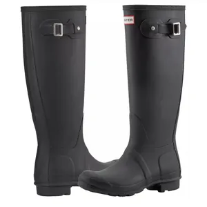 HUNTER Original Rain Boots Tall Women 9 Black Slip On Waterproof Buckle Rubber thumbnail 2
