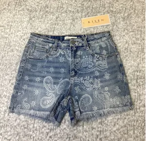 Risen Jeans Paisley HR Short Medium Wash High Rise Frayed Hem XL RDS6602.. thumbnail 1