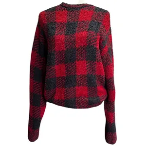 SKIMS Red & Black Buffalo Check Fuzzy Knit Sweater – S/M Oversized thumbnail 2