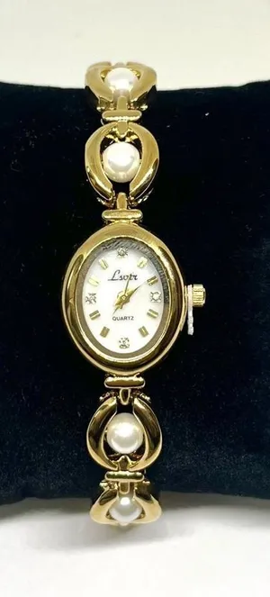 Vintage style gold tone pearl watch thumbnail 1